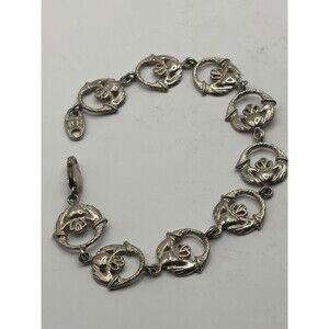 Vintage Sterling Silver Irish claddagh bracelet  6.5”, 925
